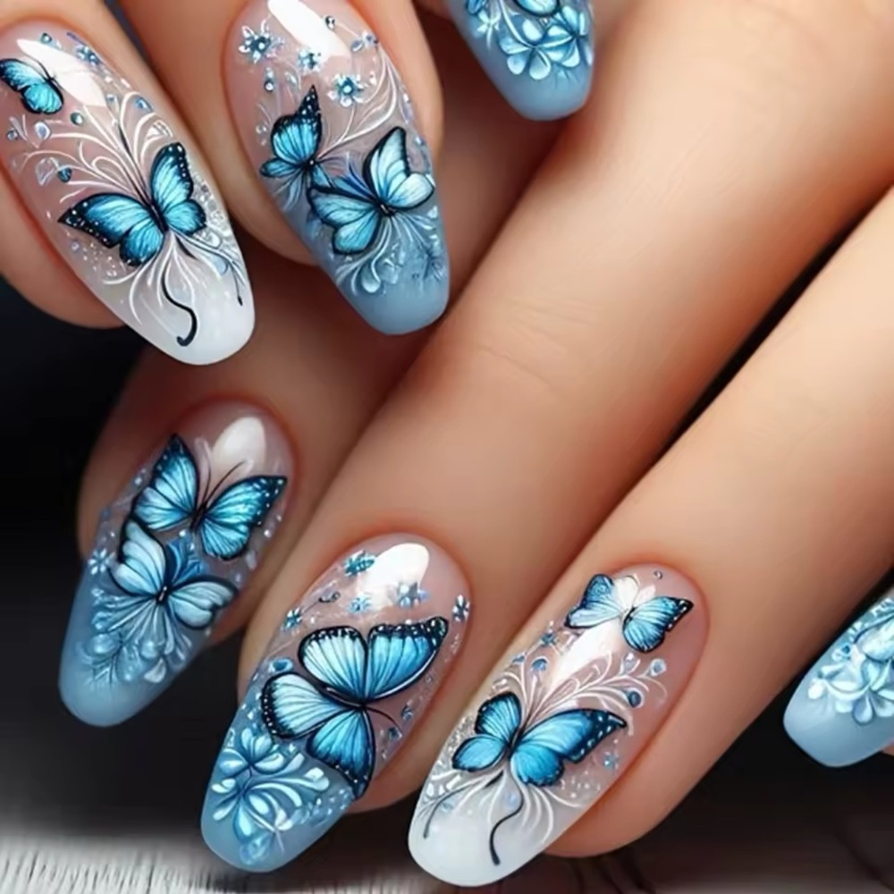 Blue Butterfly Nails